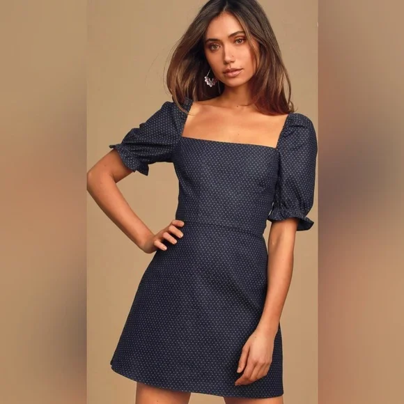 Lulus | Dresses | Dark Wash Denim Polka Dot Puff Sleeve Dress | Poshmark Lulus | Dresses | Dark Wash Denim Polka Dot Puff Sleeve Dress | Poshmark